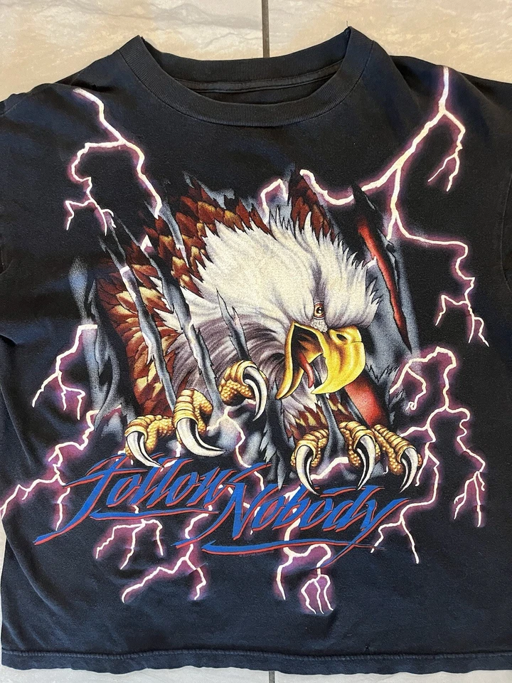 Vintage American Thunder Eagle Lightning Follow Nobody 90s XL Single Stitch AOP - Image 3 of 4