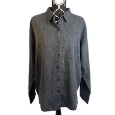 ANA A New Approach NWT Jeweled Beaded Button Front 100% Cotton Shirt Sz XL Edgy