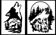 Wolf Howling Pine Scene Two 6" Black Vinyl Decals Car Truck RV Campe Door Bumper