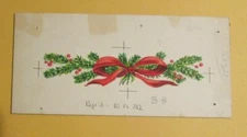 CHRISTMAS Holly Branches Berries & Ribbon 7x3.5" Greeting Card Art #312 FVF 7.0
