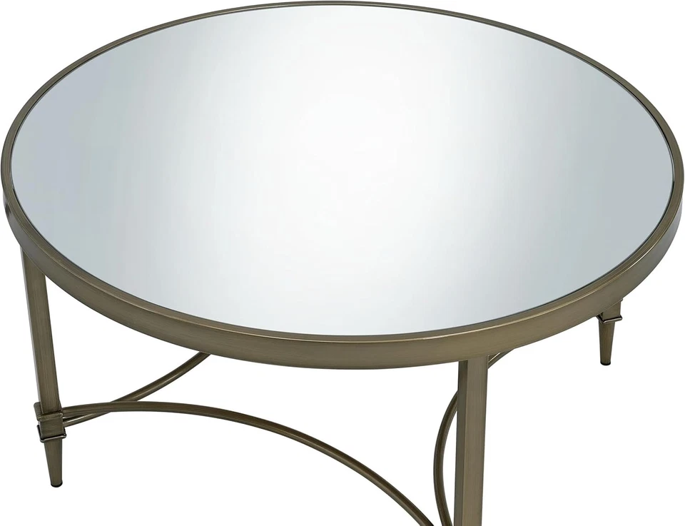 Mesa de centro contemporánea de metal Acme Aditya en latón antiguo y espejado Foto 3 de 4