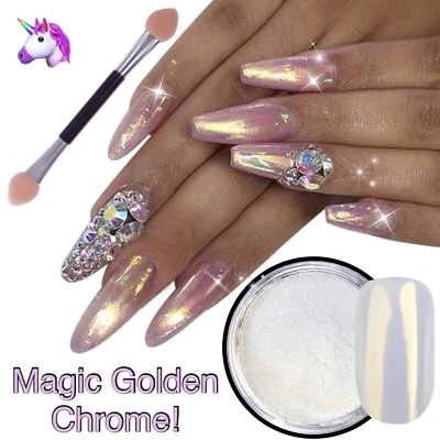Nail Powder Golden Mirror Chrome Shimmer White Pearl Mermaid Nails UK Ceramic 2