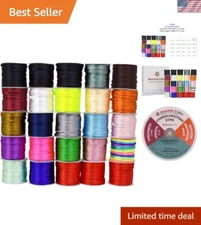 Assorted 2mm Nylon Satin Rattail Cord - 11 Yards x 25 Rolls for Jewelry Crafts