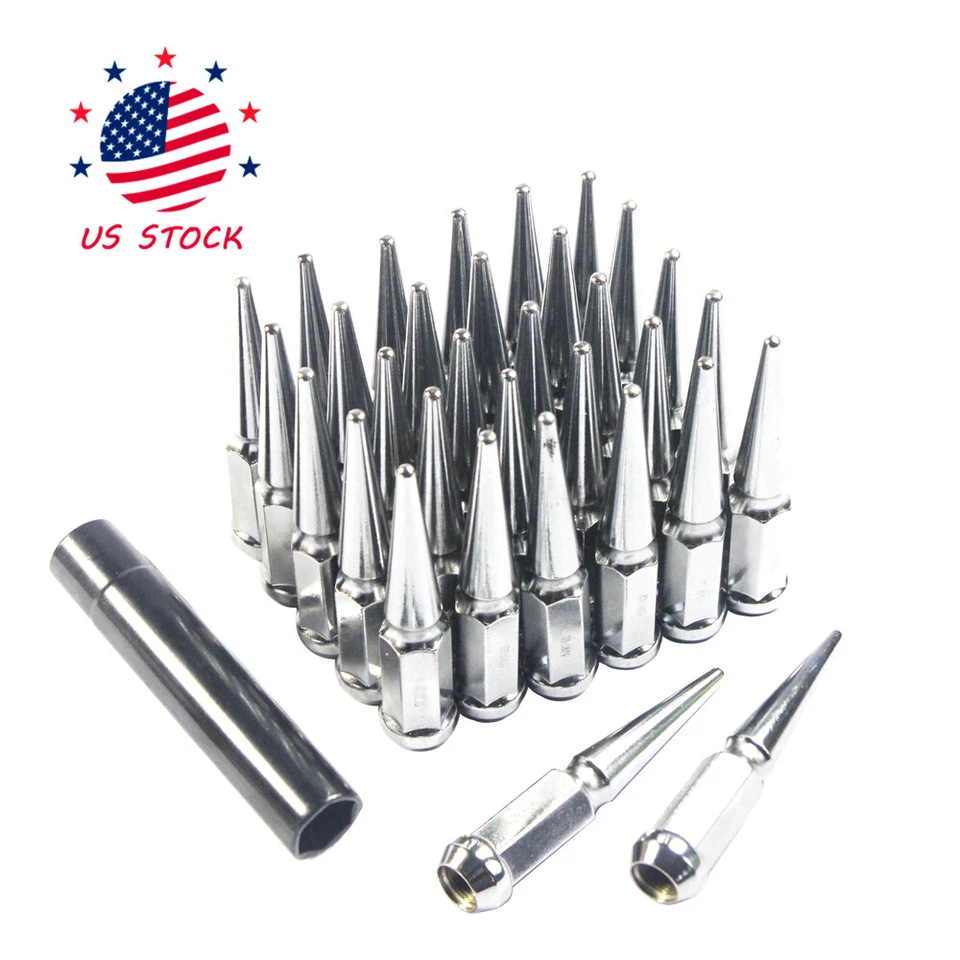 Nuevo juego de 32 tuercas de clavo JDM 9/16" cromadas para 94-11 Dodge RAM 3500 2500 EE. UU. Foto 3 de 4