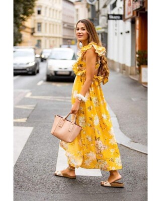 H&M Lyocell Blend Flounced Dress Bloggers Fav Size XL Yellow Floral  Gorgeous! | eBay