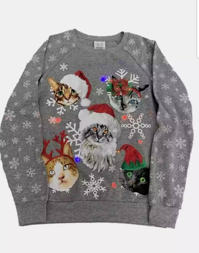 Juniors CHRISTMAS CAT SWEATER LED LIGHT 
