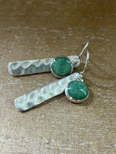 Green Boho Hammered Earrings Sterling Silver Wires Sundance Treasures