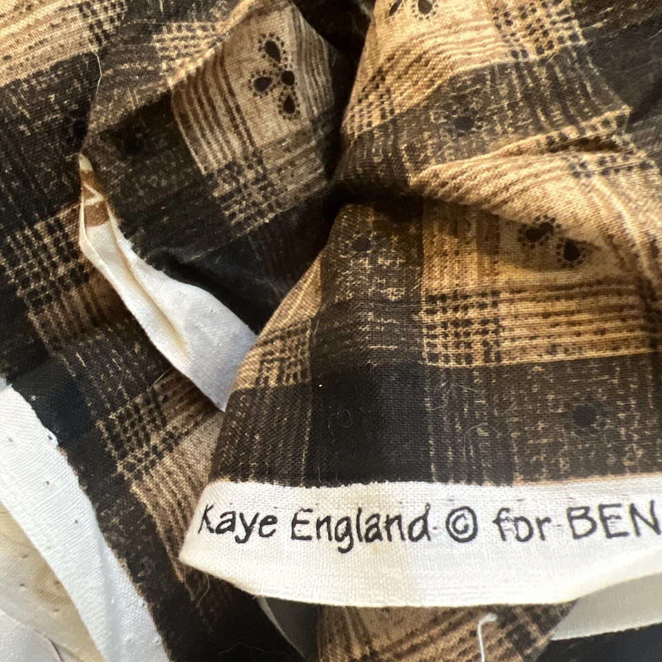 Kaye England Fabric 1  7/8 Yd  for Benartex Stripe Plaid Tan Brown Black Cottage - Image 3 of 4