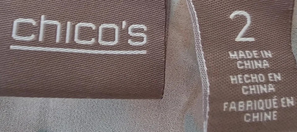 Chico's Womens Shirt Top Blouse Size 2 L 12 Brown White Blue Floral Striped - Image 2 of 4