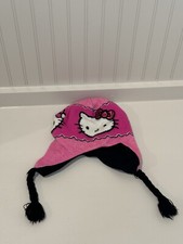 Hello Kitty by Sanrio Beanie Winter Hat with Tassels for Girls Ages 4 to 14 Pink