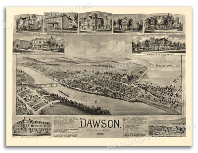 Dawson Pennsylvania 1902 Historic Panoramic Town Map - 20x28