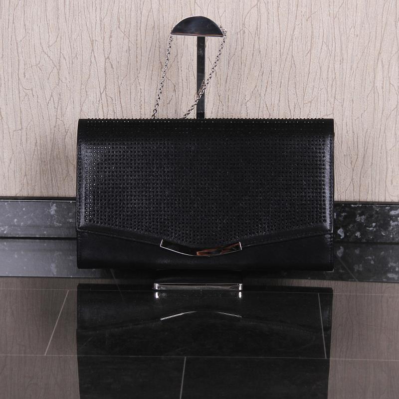 Talla Clutch Bolso de Mano con Brillo Y Cadena Negro Talla Única #AC814