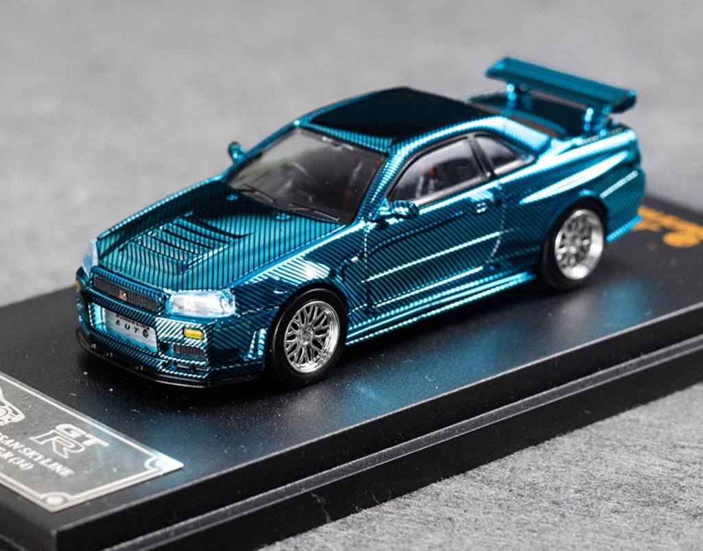 DK 1:64 Scale Blue Carbon Skyline R34 Racing Sport Diecast Metal
