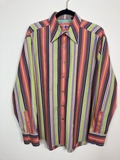 Robert Graham Colorful Flip Cuff Striped Button Front Long Sleeve Shirt Mens XL