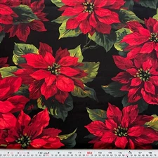 Scarlet Poinsettia Michael Miller Black Cotton Fabric Remnant 26" x 44"