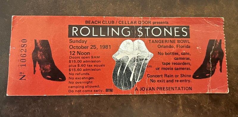 1981 Rolling Stones concert ticket from Tangerine Bowl in Orlando