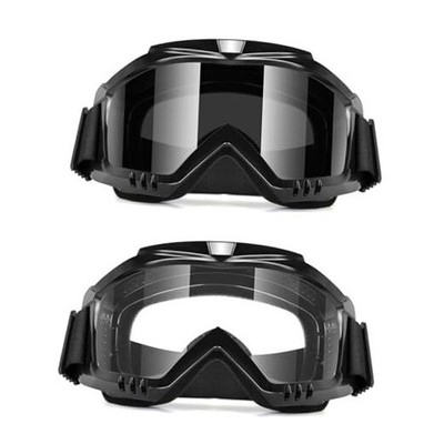 Motorcycle Goggles 2 Pack Dirt Bike ATV Off-Road Ski Riding Goggles Black+clear