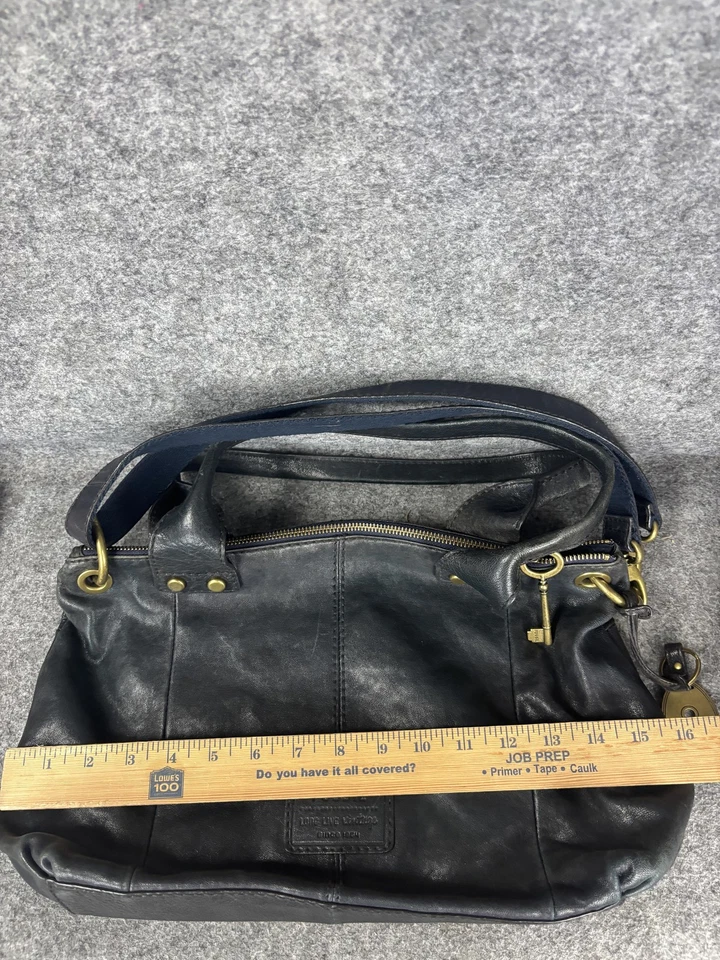 Bolso de Hombro de Cuero Fossil para Mujer Negro Cartera Cremallera Superior Doble Bolsillos Frontales Foto 4 de 4