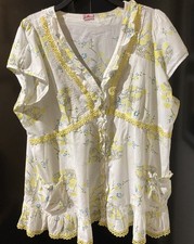 JO BROWNS PRETTY WHITE LEMON & TURQUOISE COTTON TOP SIZE 26