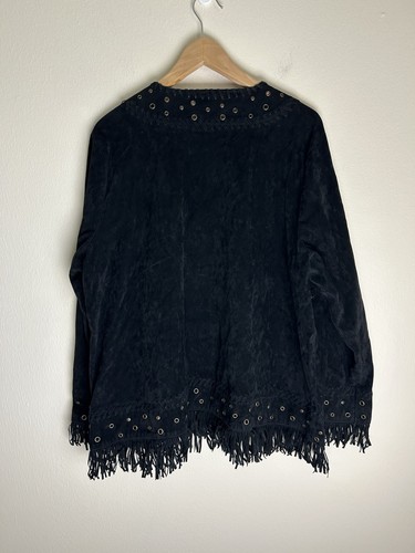 Canyon Road Vintage Western Grommet Jacket Blazer Suede Black 2X Leather Fringe - Picture 2 of 4