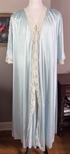 Vintage  Val Mode  Blue With Ivory Trim Peignoir Set Lingerie 70s M