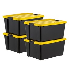  45 Qt Black Plastic Stackable Storage Bin with Lid Tote,  4-Pack
