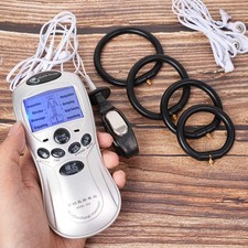 SM E-Stim Penis Shock Ring Anal Butt Plug Power Therapy Cable Enlarge Host Pulse