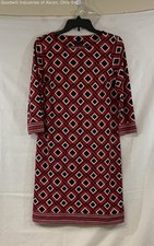 Talbots Red Navy Geometric Diamond Print Stretch Sheath Dress Women's SP