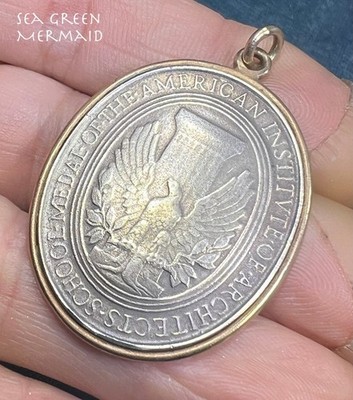 14k Gold Lünette mit 925 graviertem Adler AIA Architekten Medaille Anhänger. 1,7'' + 16g