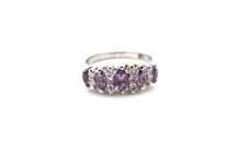 Sterling Band Ring w/Crystal  Purple Stones - Sz 6