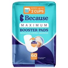 60 Count Because Maximum Incontinence Booster Pads, Adult Diaper Doubler Adds 2