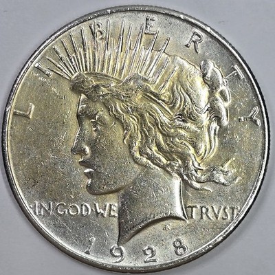 Toned 1928 S Peace Silver Dollar AU+ / MS Semi Key Date