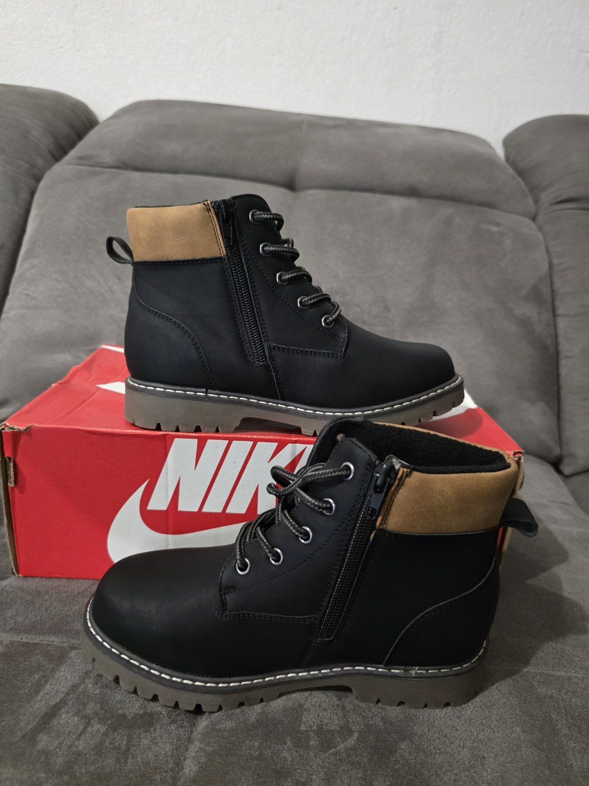 In Extenso bottines garçon 33 noir/marron antidérapantes à lacets 3