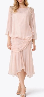 Vtg Casadei Blush Chiffon Formal Dress 2-4 Rhinestone Tassel Rosette Occasion