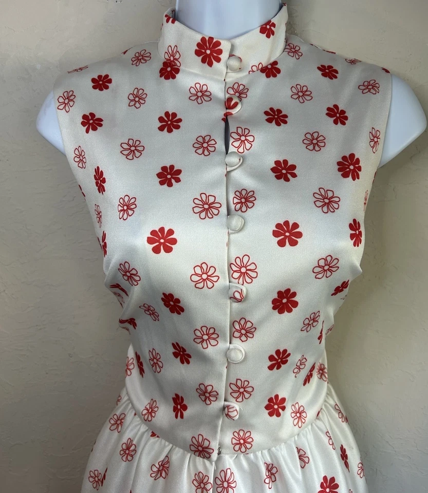Vintage 60s 70s Yves Jennet Floral Dress 6 8 Retro Mod Cottagecore Boho - Image 3 of 4