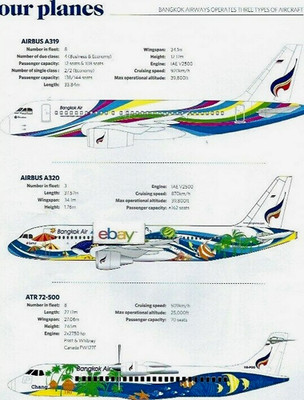 BANGKOK AIRWAYS 2019 FLEET CHART ART OUR PLANES AIRBUS A319-A320-ATR 72-500 2019