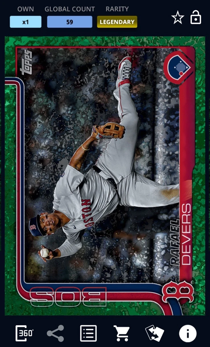 TOPPS BUNT RAFAEL DEVERS SERIES 1 2025 LEGENDARY GREEN HOLO FOIL DIGITAL CARD