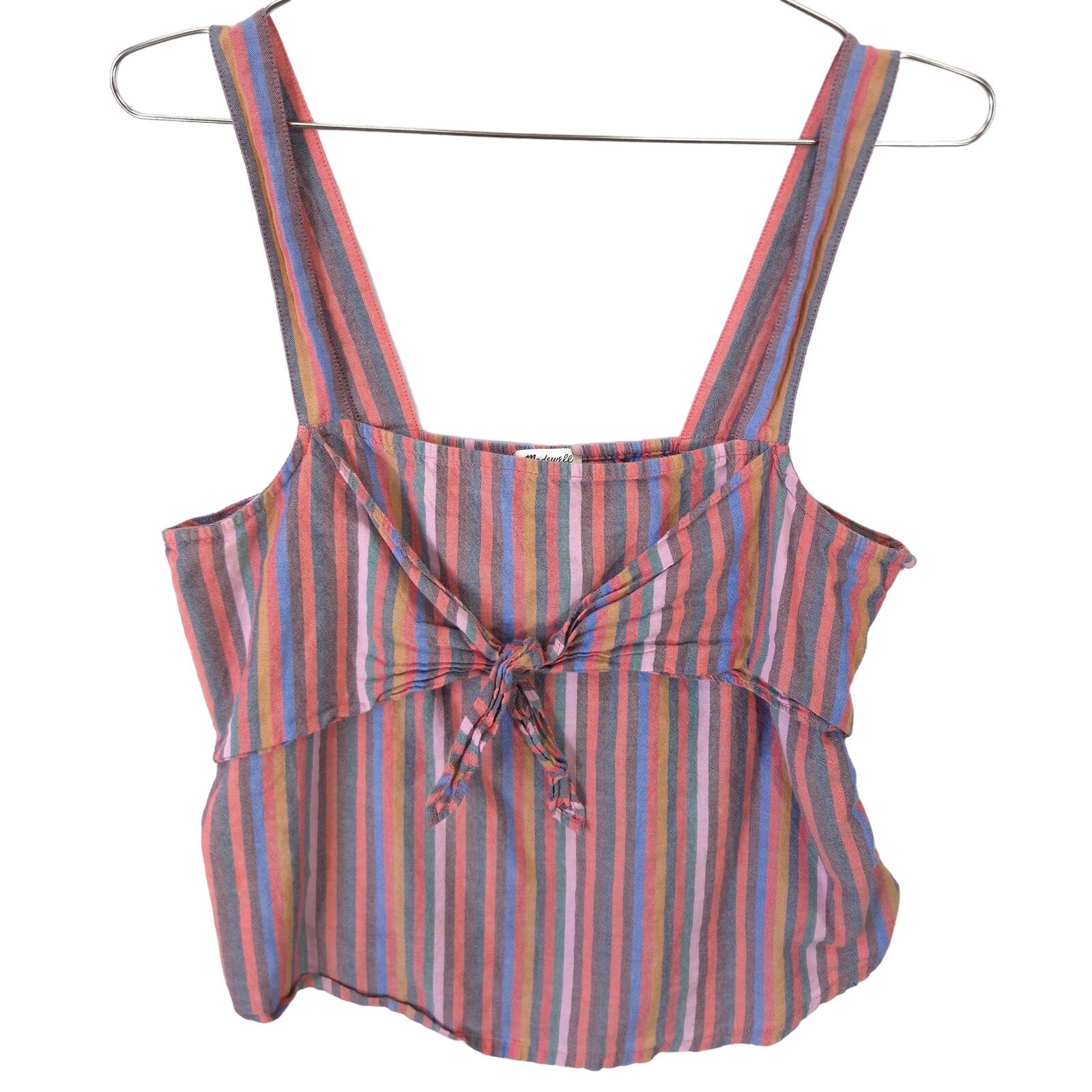 Madewell Top Womens 10 Multicolor Rainbow Stripe Tie Front Cami Sleeveless Tank