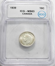 1939 Canada 10 Cents Coin certified by ICG MS63 Condition     (440)