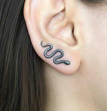 Stainless Steel Gothic Snake Ear Climber Earrings Punk Fun