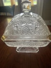 Jeannette Acorn Oak Leaf Clear Depression Glass Footed Candy Dish Bowl Compote