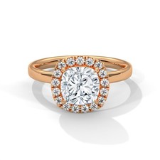 Cushion Cut Engagement Ring 14K Rose Gold Solitaire Wedding Band Promise Gift