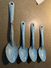 Vintage Baby Blue White Splatter Enamelware Spoons Large