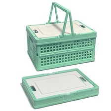 Collapsible Storage Crate with Lid, Portable Plastic Storage Baskets, Green