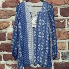 Show Me Your Mumu Tunic Top Womens Large Blue Boho Peasant Floral Casual Shirt