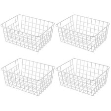 11" Upright Freezer Storage Baskets, White Wire Storage Bins Small Bakset for...