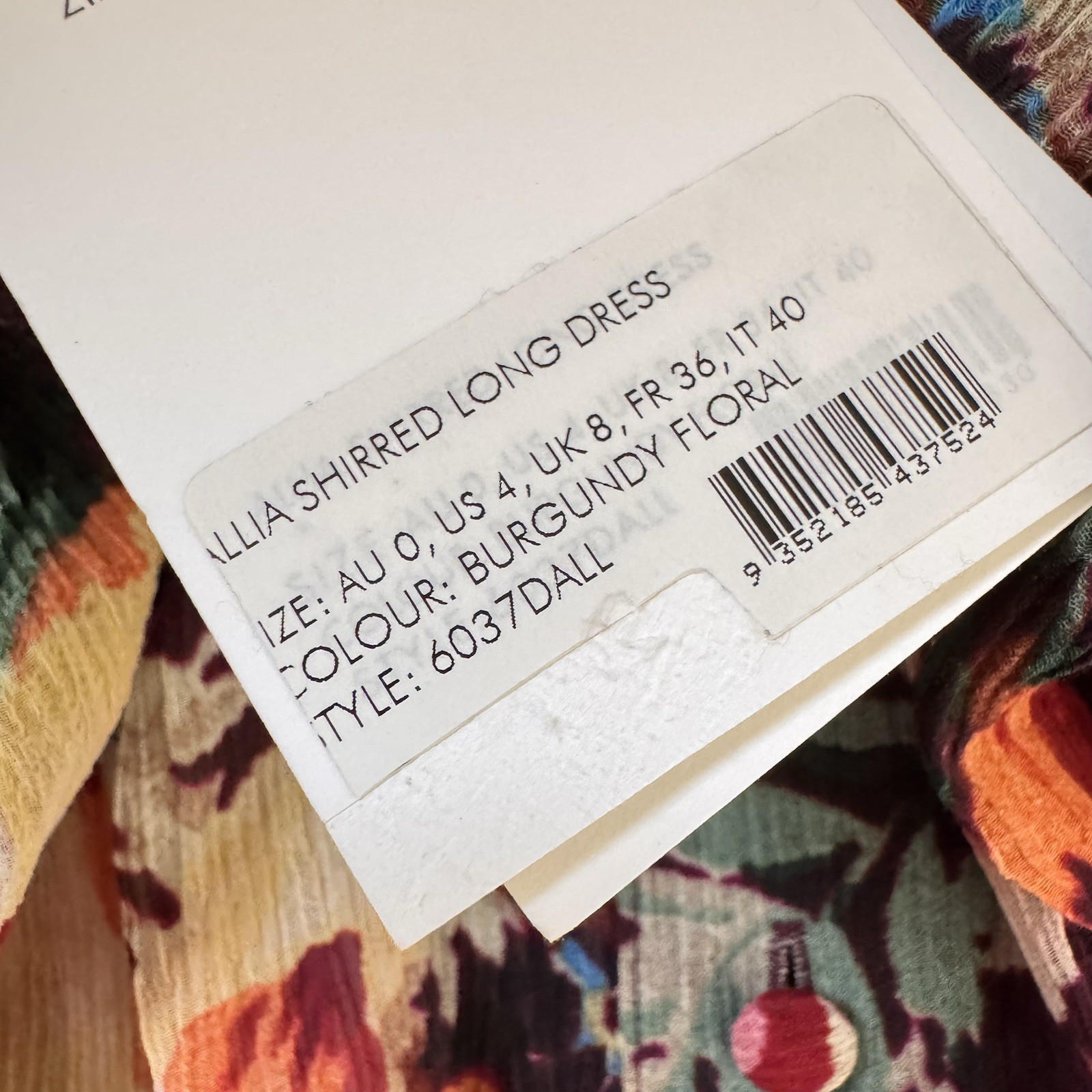 ZIMMERMANN Allia Shirred Long Dress Burgundy Floral Cotton Silk Size 4 / 8 UK 