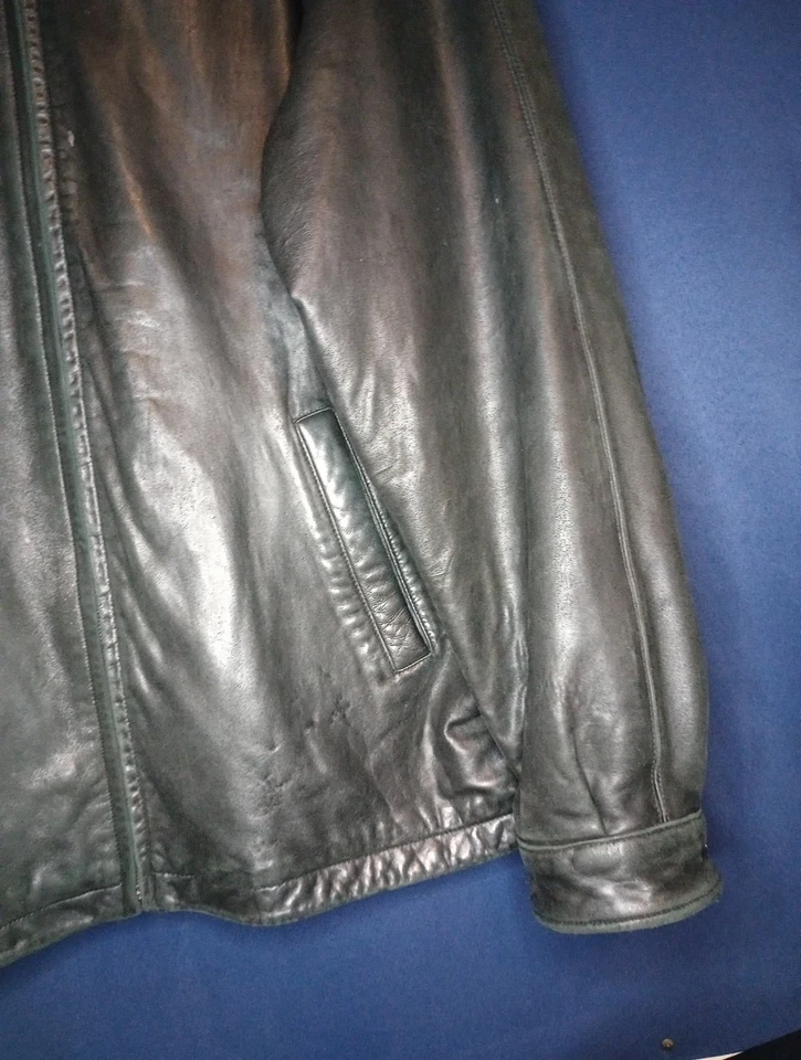 Chaqueta de bombardero clásica Brandini Collezioni XLT negra de cuero genuino de cordero para hombre  Foto 4 de 4