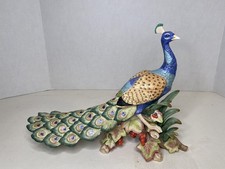 Fitz & Floyd Exotic Birds Peacock Hand Painted Large Figurine Very Rare