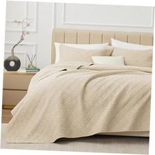 Quilt Set Size Beige 3 Piece,Lightweight Soft Coverlet Full/Queen 02 Beige